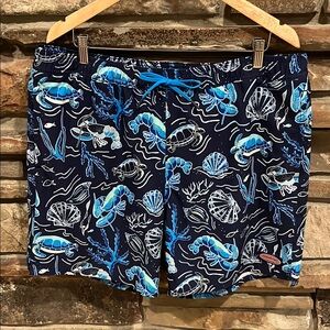 Vineyard Vines Navy Blue Sea Creatures Print Swim Trunks